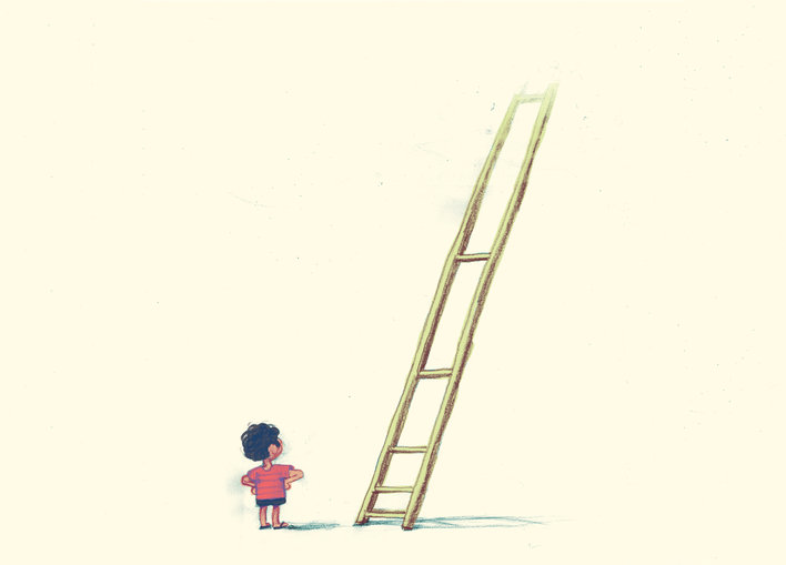Boy looking at ladder