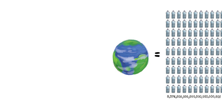 Earth, water, bottles