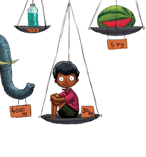 Boy sitting on a weighing scale