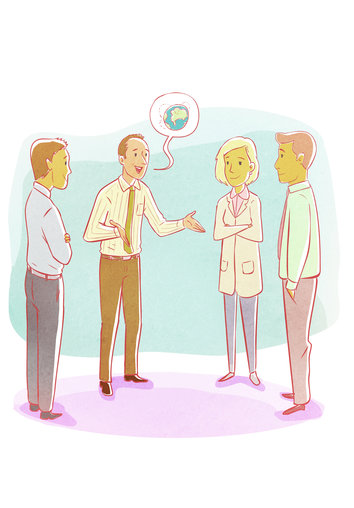 Scientists discussing the Internet