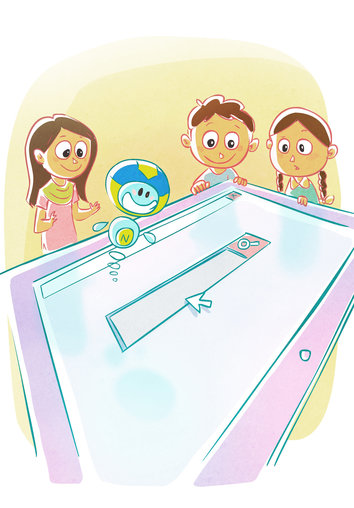Children looking a large computer screen