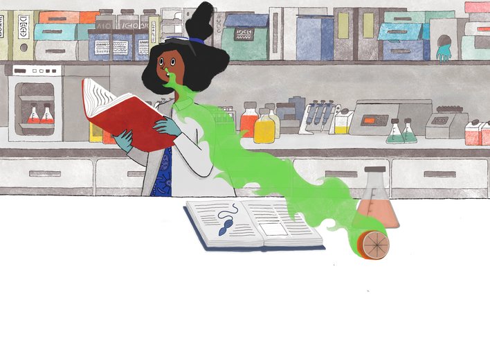 Microbiologist smells an Orange