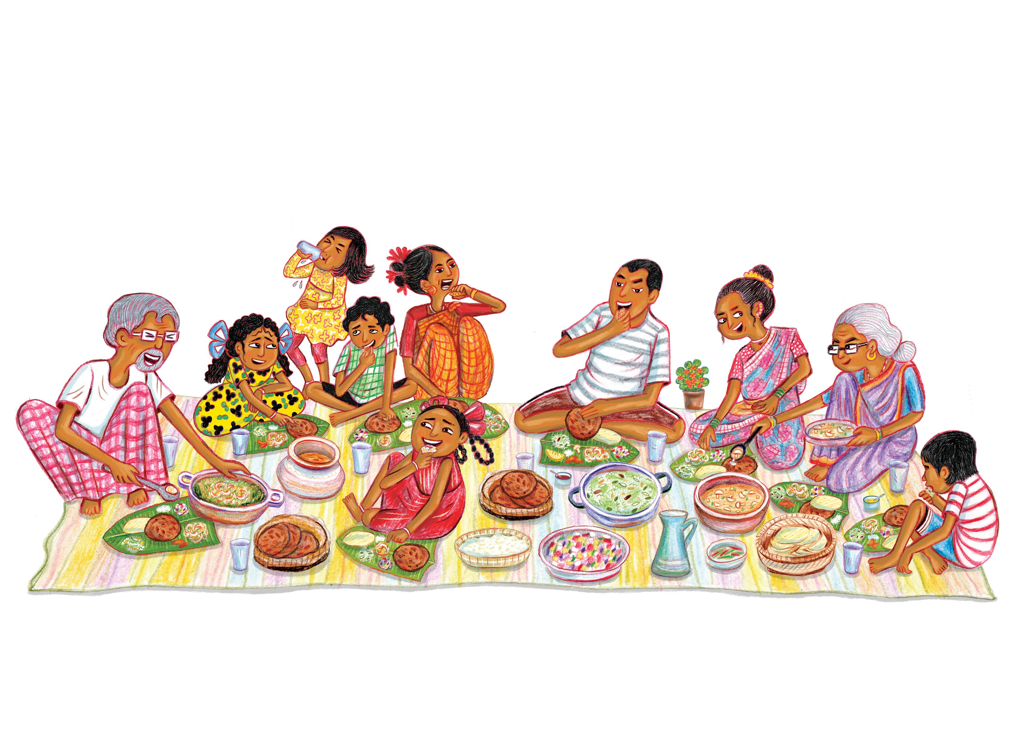A group of people enjoying a feast