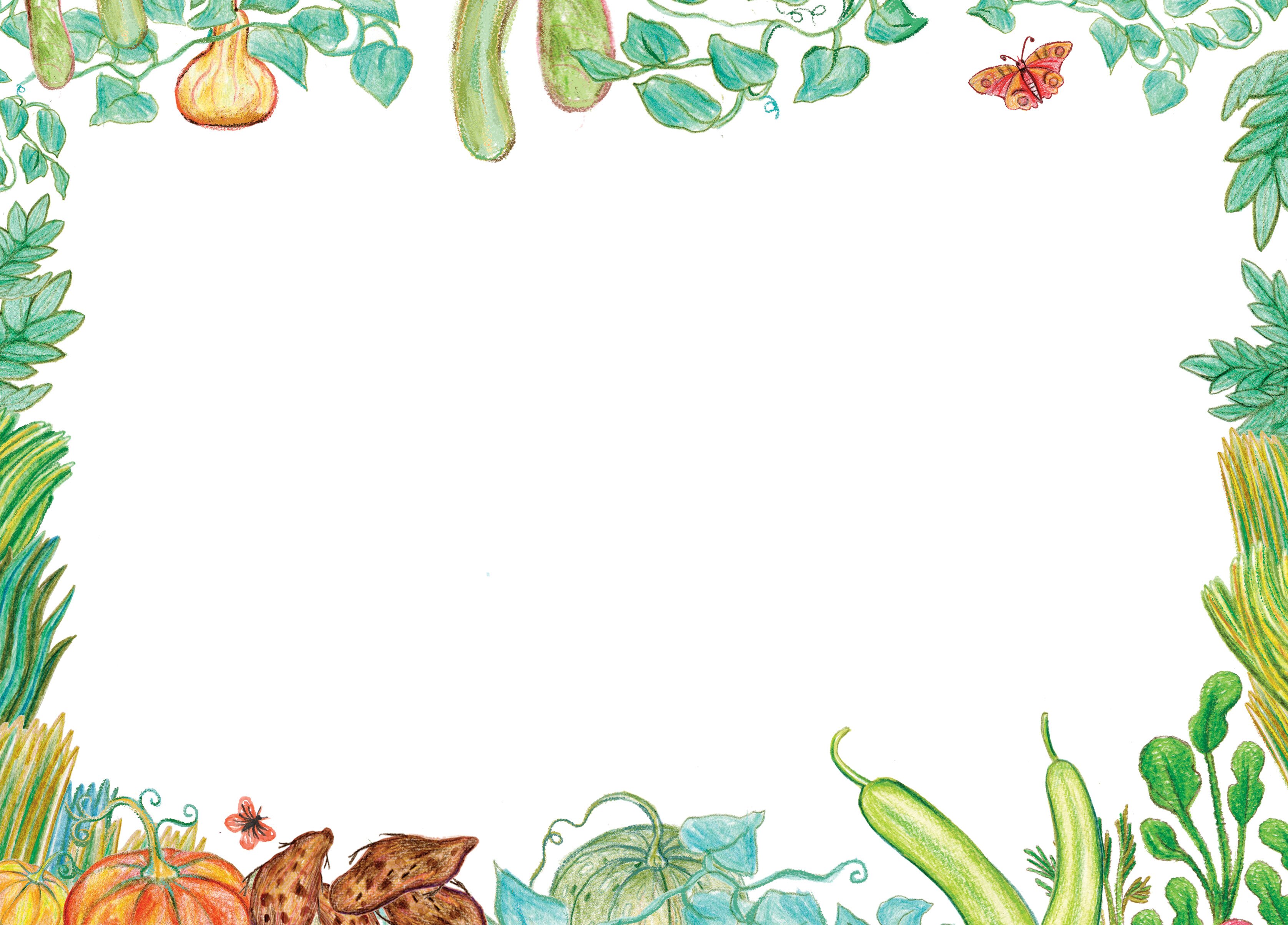 A backdrop filled with tubers, greens and gourds
