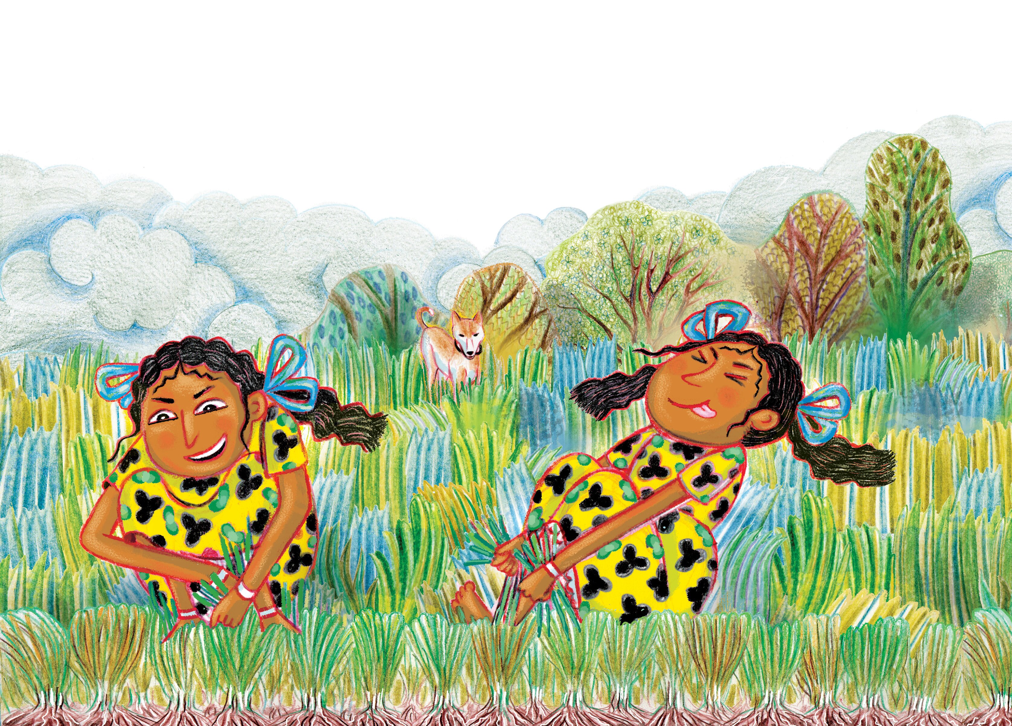 A girl plucking local green leafy vegetables