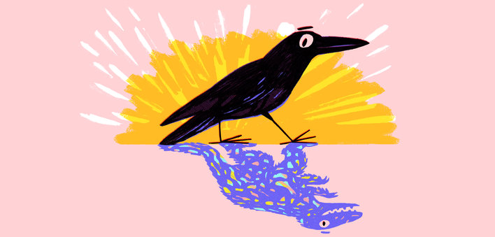 Crow and dinosaur