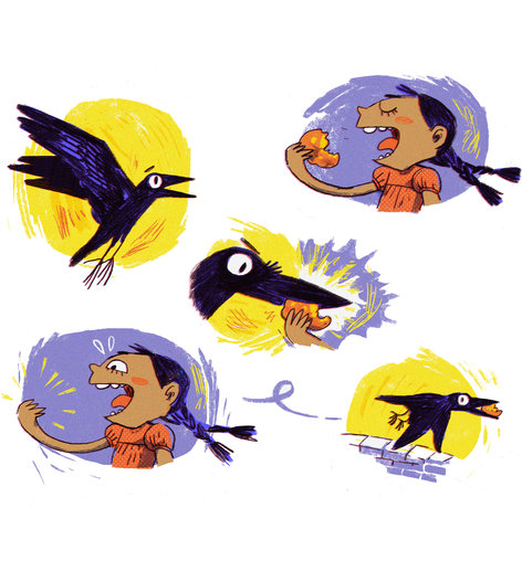 A crow stealing a bajji from a girl