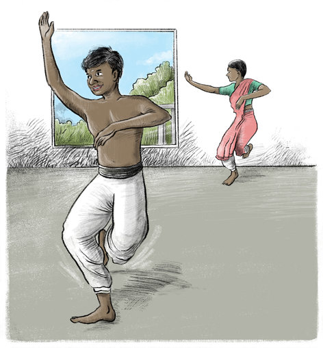 A boy dancing in a class