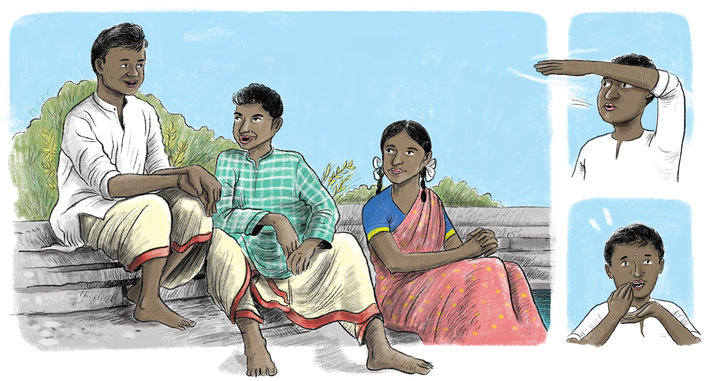 A boy talking to his friends