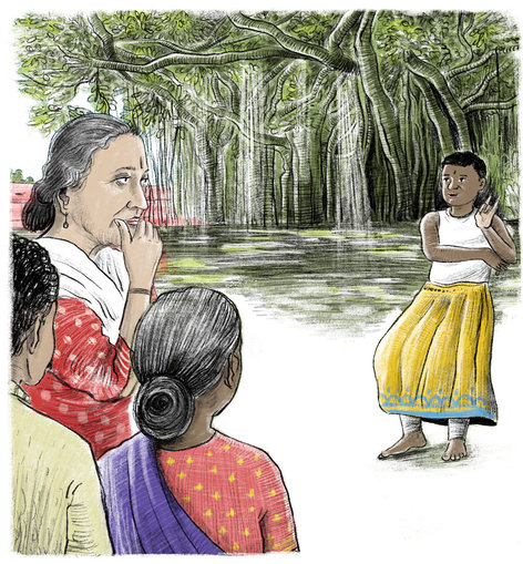 A teachers watching a boy dance