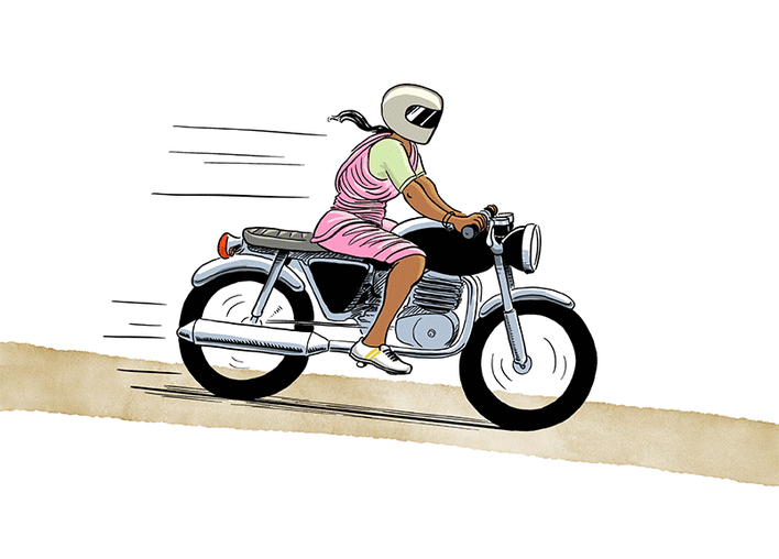 The motorcycle makes noise.