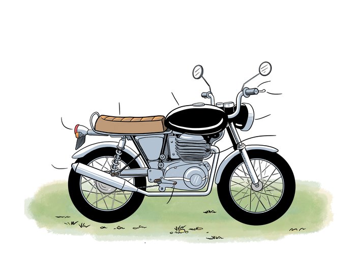 Parts of a motorcycle labelled.