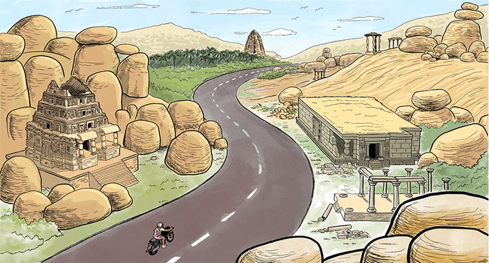 A woman drives of into a beautiful scenery.