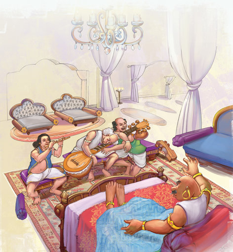 Musicians playing their instruments for a king