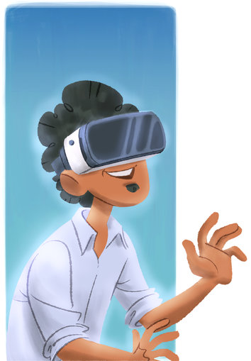 Man wearing three dimensional goggles