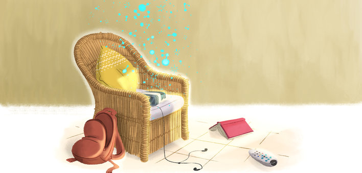 Chair with pillow and goggles
