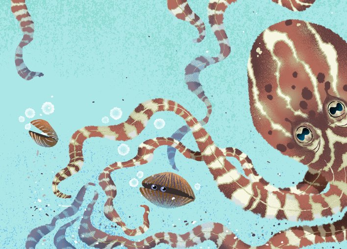 An octopus catching clams