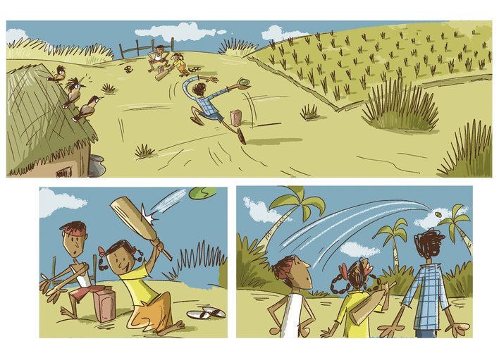 Children playing cricket in the farm