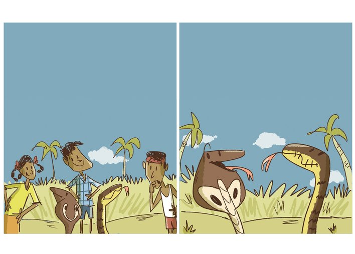 Children speaking with snakes