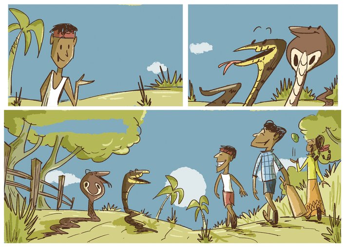 Children walking back after making friends with the snakes