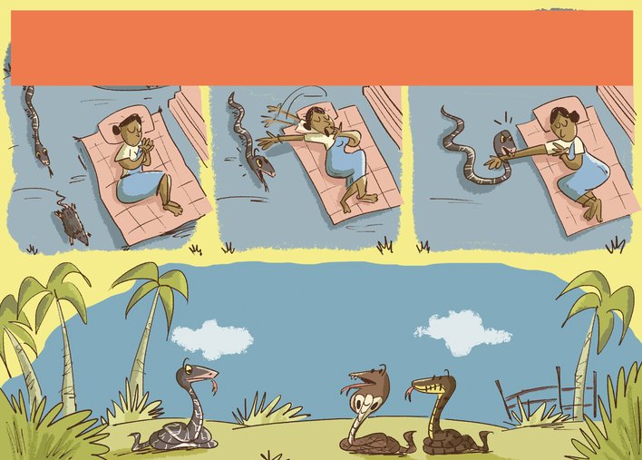 A woman getting bitten by a snake in her sleep