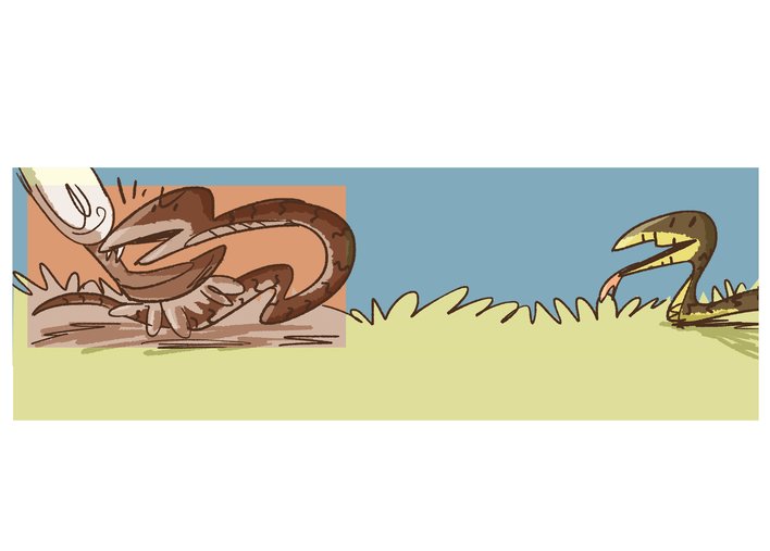 A snake biting into a man's foot