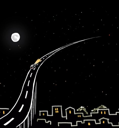 A car drives on a road to Mars