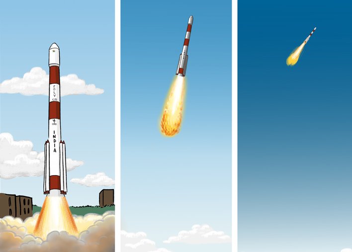 A rocket launches into outer space