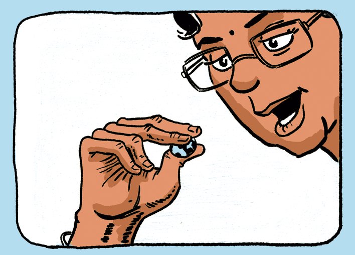 A scientist holds Earth between her fingers