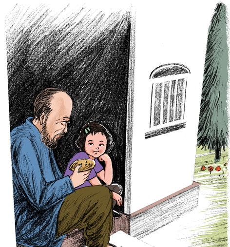 Grandfather chatting with grand daughter