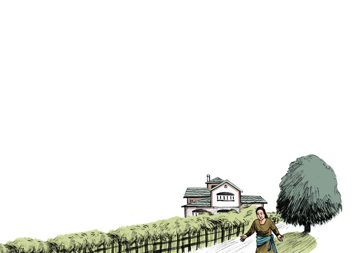 Old woman outside her house