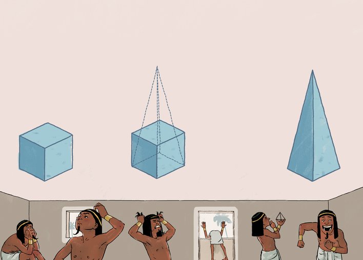 Egyptian architect trying to solve problem using pyramid