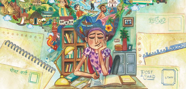 Girl writing about her travels around the country