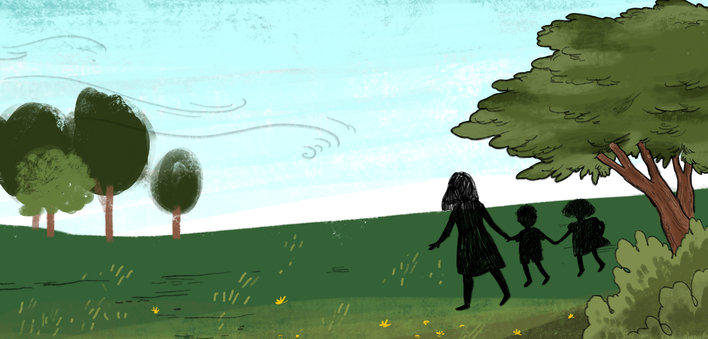 Silhouette of kids in a park