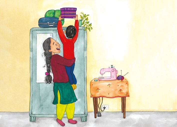 Grandmother lifting her grandson