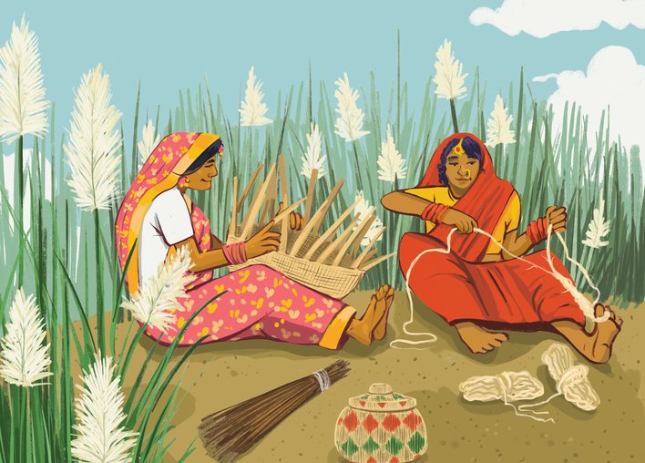 Women weaving baskets