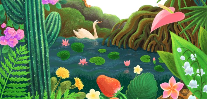Pond surrounded by flora and fauna