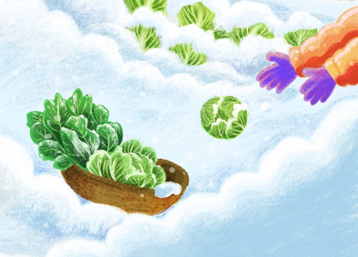 Person plucking cabbages and collards