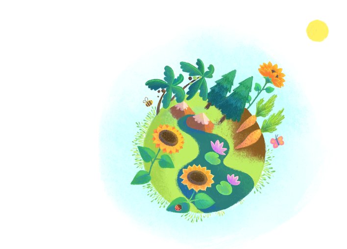 Earth covered in various type of plants and greenery