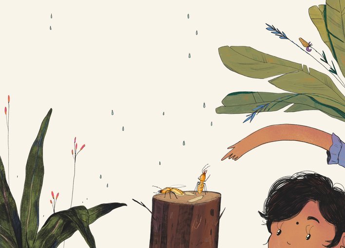 Girl looking at termites