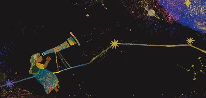 A woman looking through a telescope