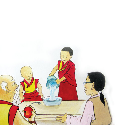 An apple being pushed into water
