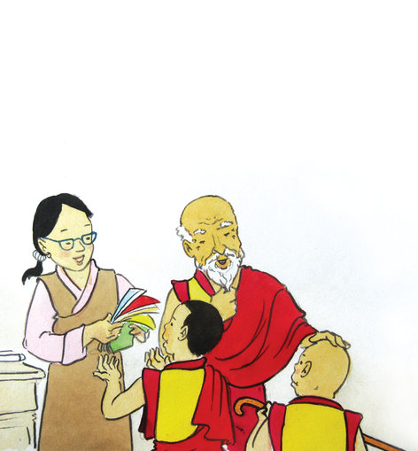 A woman, and a man with his hand on a boy's head