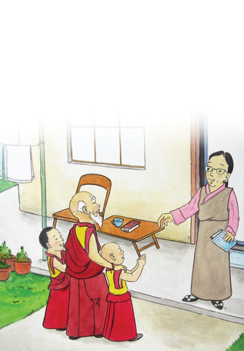A woman talking to three people