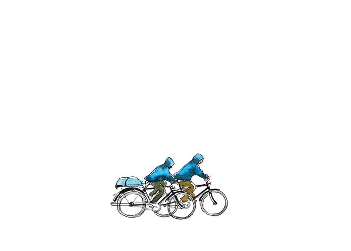 men wearing raincoats and cycling