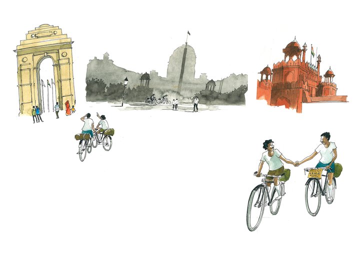 Two friends cycling to Delhi