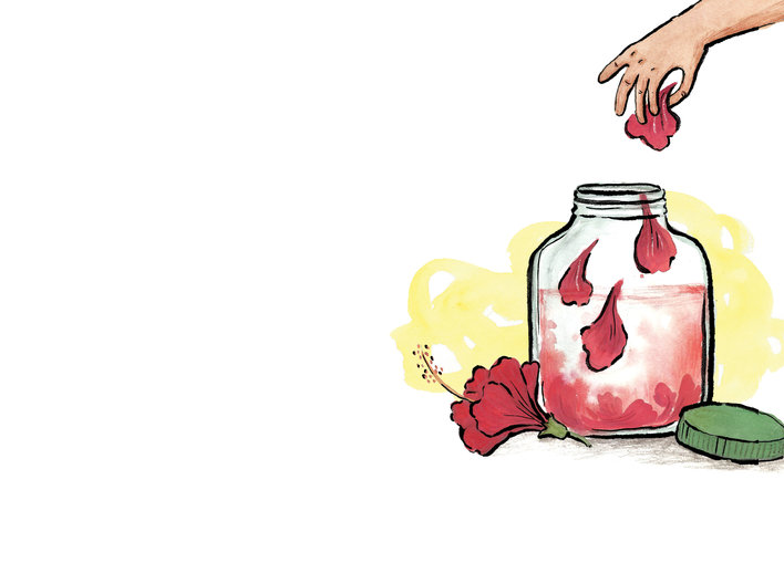 Hibiscus petals and water