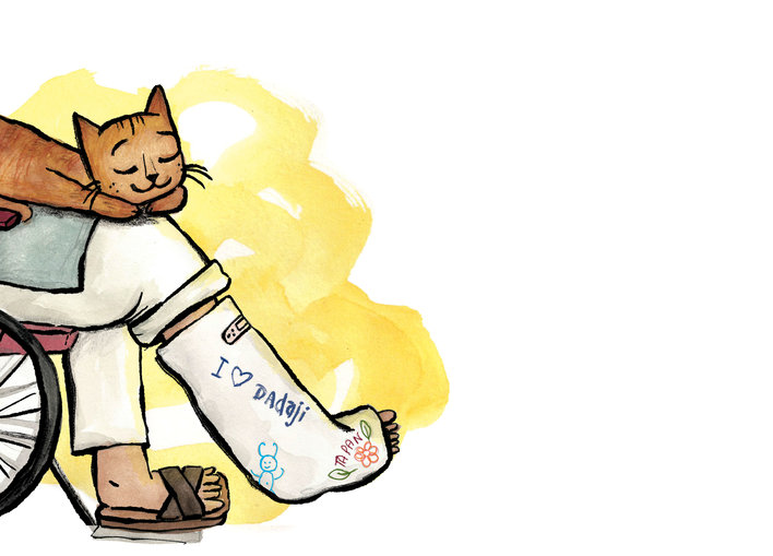 Cat sitting on a man's leg