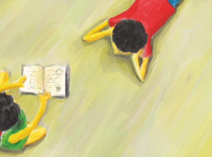 Girl and boy reading a book