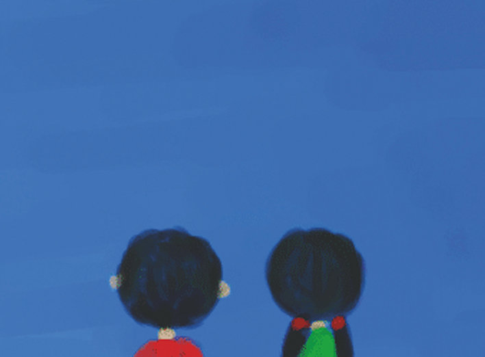 Boy and girl looking at the stars